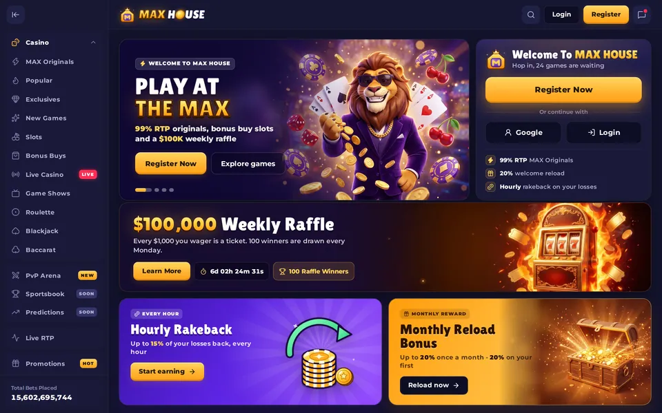 MAX HOUSE lobby with the lion mascot